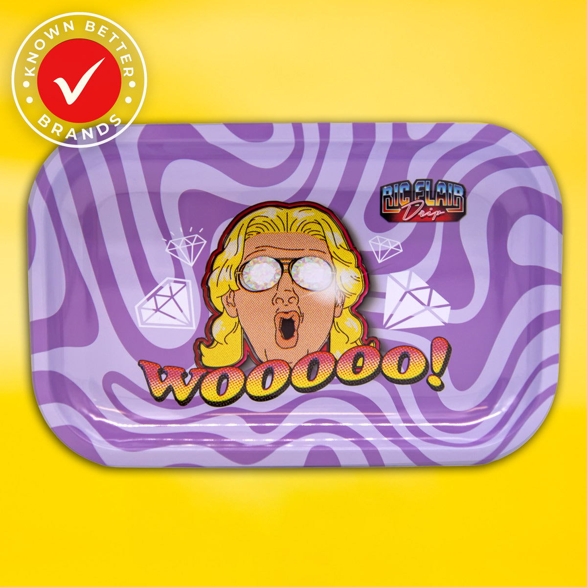 WOOOOO! Rolling Tray – Ric Flair Drip. Nature Boy charisma, exclusively from Known Better Brands. Enhance your sesh with Big Ric Energy! Official RFD Product with multiple size options.