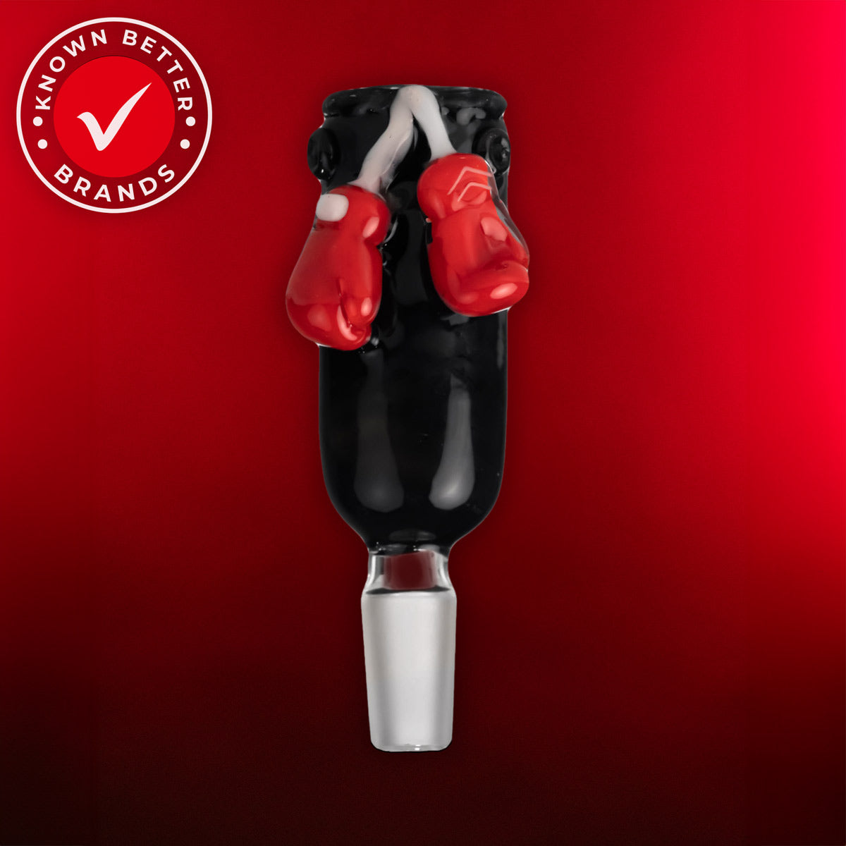 Black punching bag bowl piece with red boxing gloves