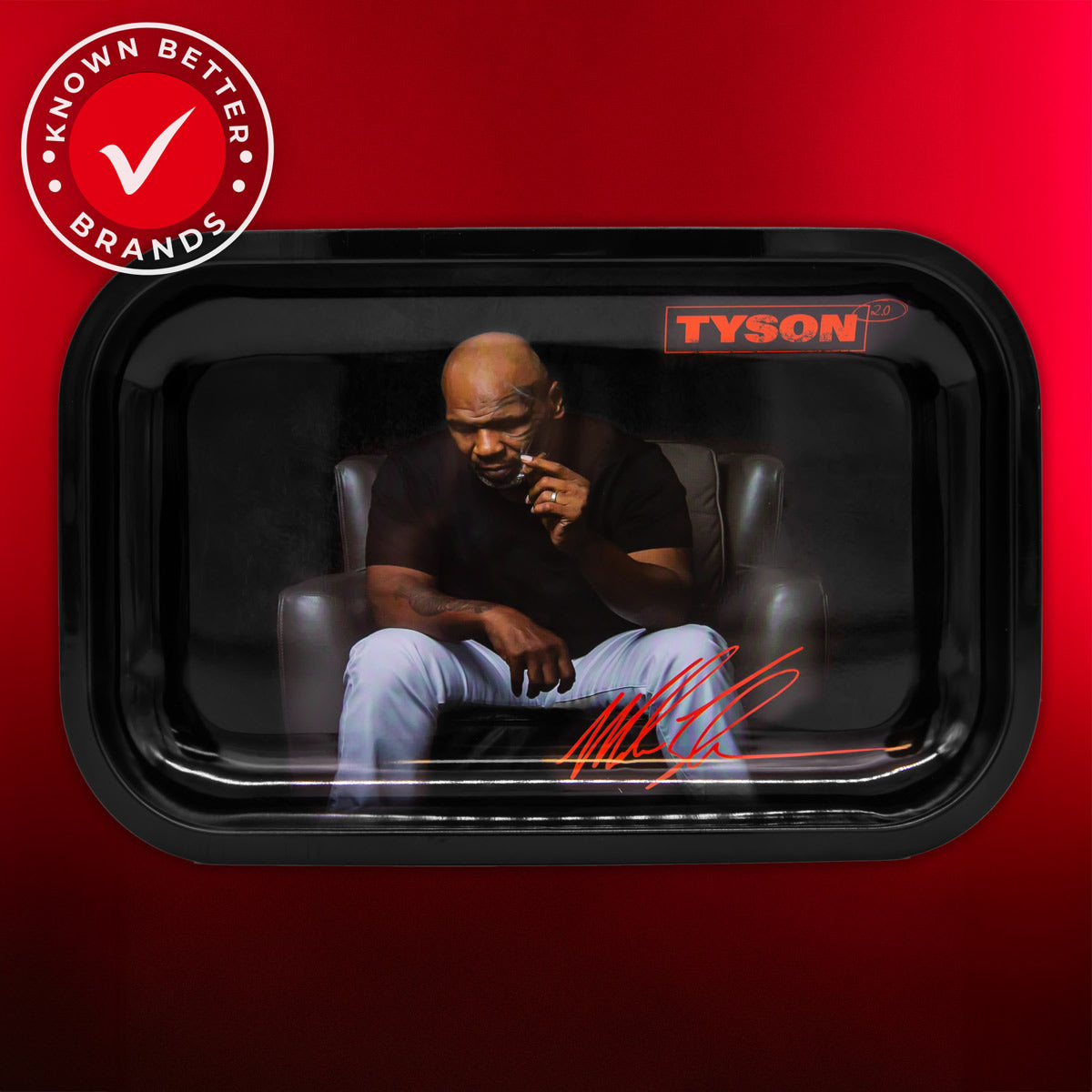 TYSON 2.0 Up In Smoke Rolling Tray: Mike Tyson Lounging, Smoking, and Contemplating on Black Background - Premium Cannabis Accessory